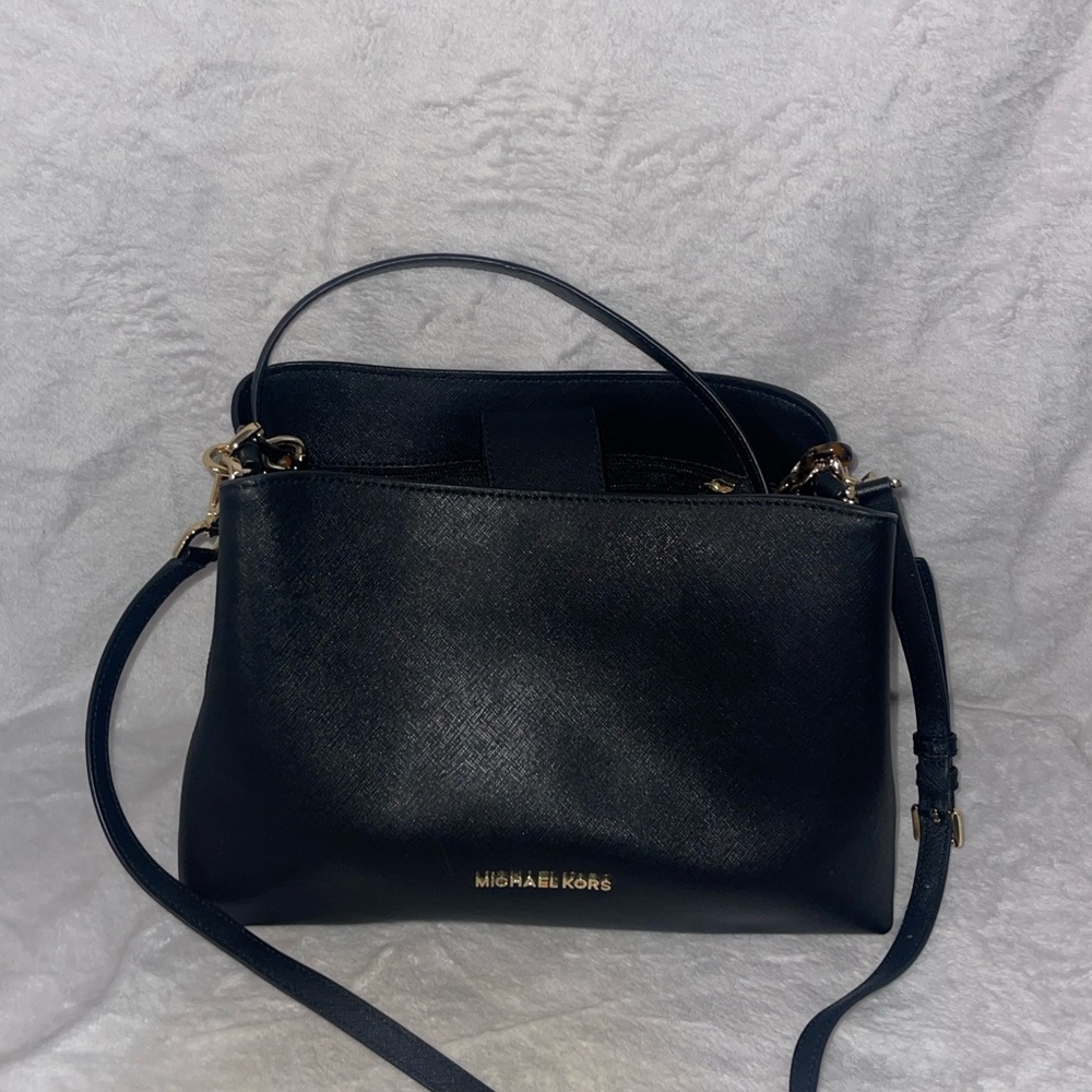Michael Kors Large Saffiano Leather Sophia Black Satchel Shoulder Bag